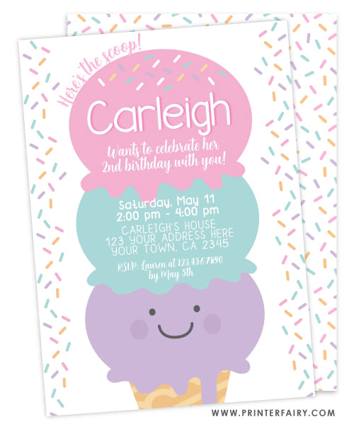 Ice Cream Birthday Party Invitation