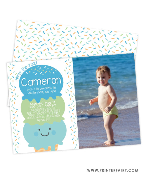 Ice Cream Birthday Party Invitation with Photo