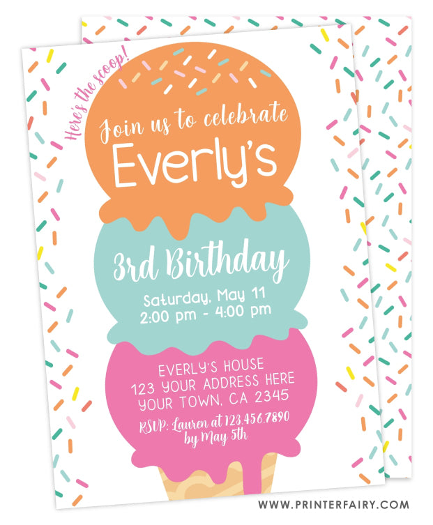 Ice Cream Birthday Party Invitation