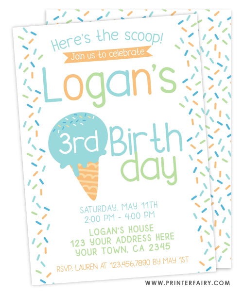 Ice Cream Birthday Party Invitation