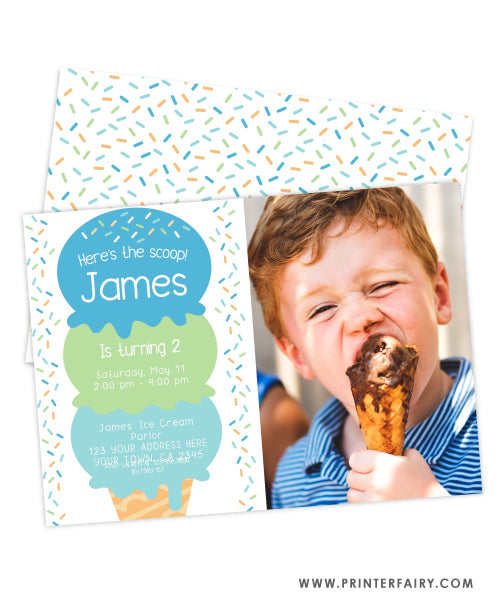 Ice Cream Birthday Party Invitation with Photo