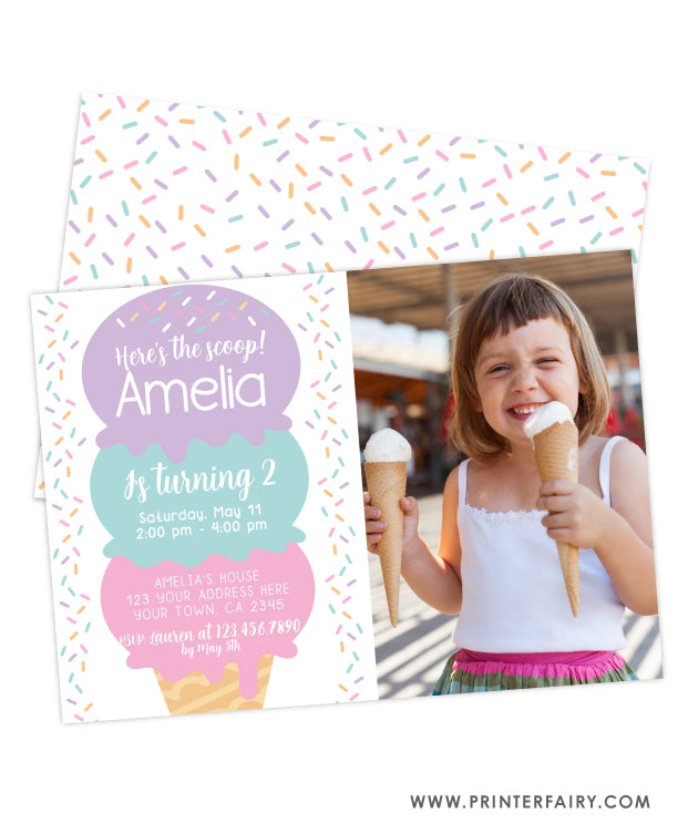 Ice Cream Birthday Party Invitation with Photo