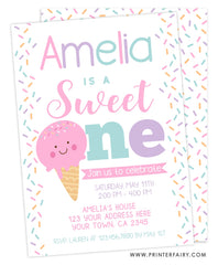 Ice Cream First Birthday Party Invitation