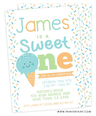 Ice Cream First Birthday Party Invitation