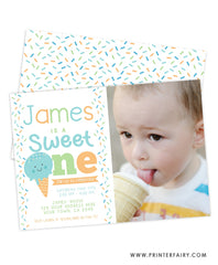 Ice Cream First Birthday Party Invitation with Photo