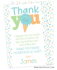 Ice Cream Party Thank You Card