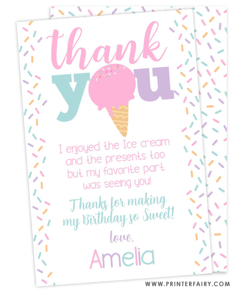 Ice Cream Party Thank You Card | PrinterFairy