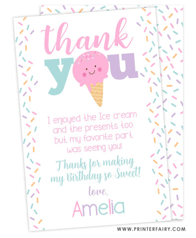 Ice Cream Party Thank You Card