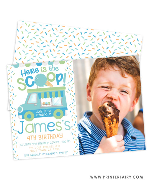 Ice Cream Truck Birthday Party Invitation with photo