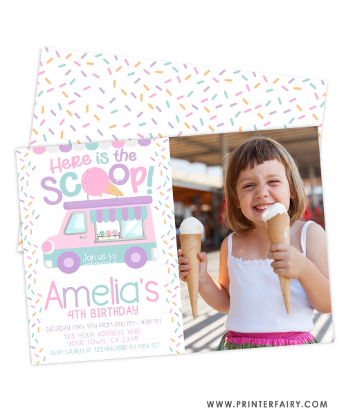 Ice Cream Truck Birthday Party Invitation with photo