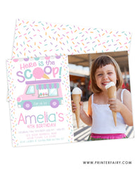 Ice Cream Truck Birthday Party Invitation with photo