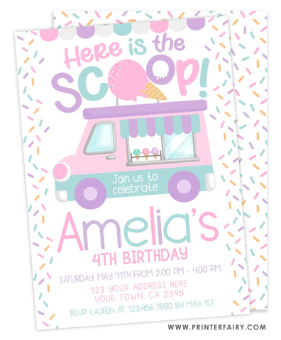 Ice Cream Truck Birthday Party Invitation