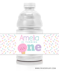 Ice Cream Water Bottle Labels - First Birthday