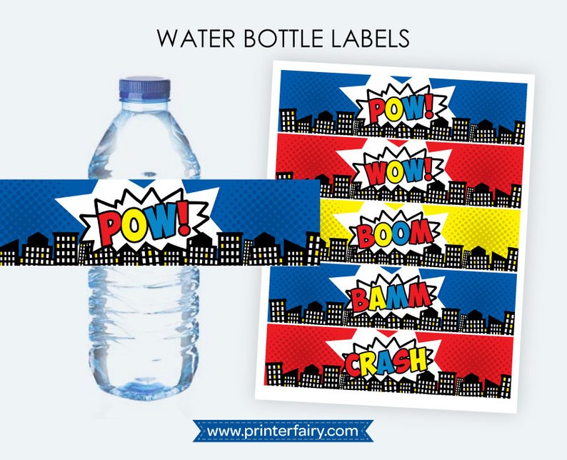 Superhero Water Bottle Labels