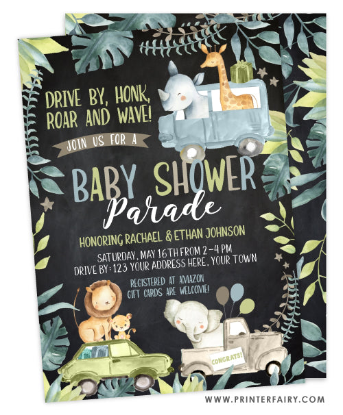 Jungle Drive-thru Baby Shower Invitation