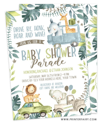 Jungle Drive-thru Baby Shower Invitation