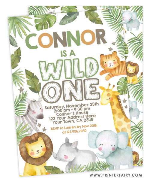 Jungle Wild One Birthday Invitation