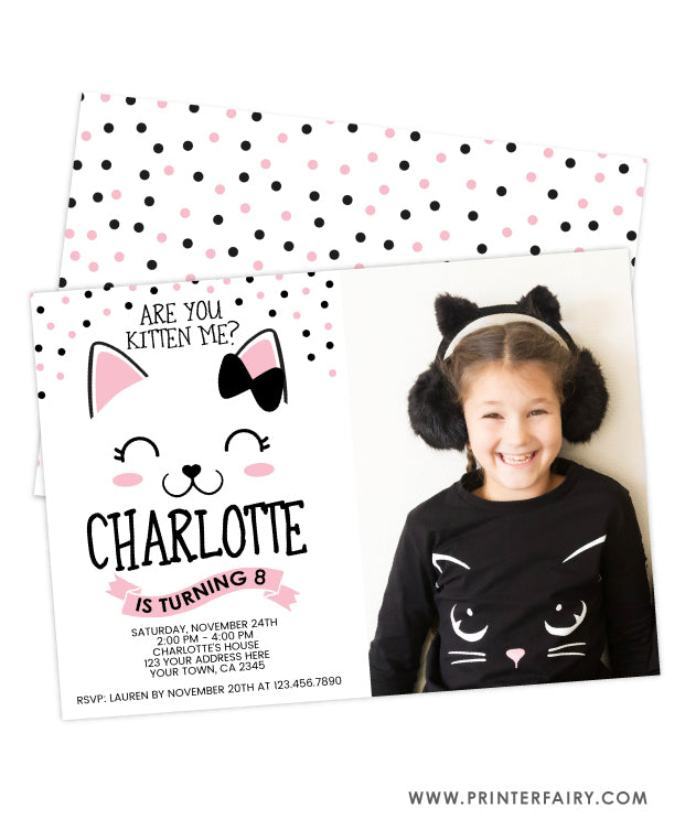 Kitty Cat Birthday Invitation with Photo