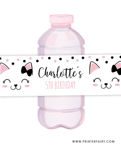 Kitty Cat Water Bottle Labels PrinterFairy