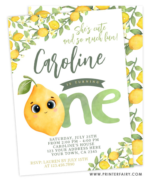 Lemon First Birthday Invitation