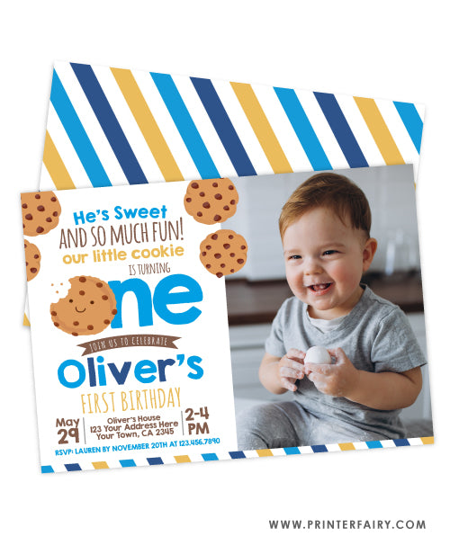 Little Cookie First Birthday Invitation with photo