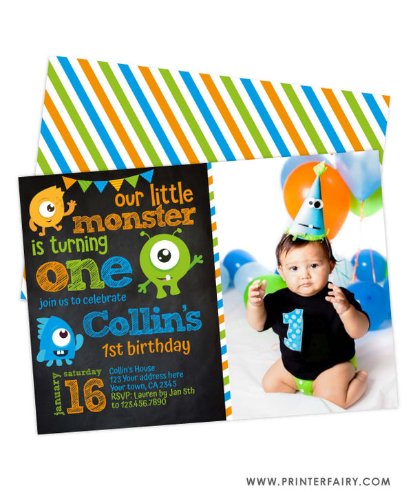 Little Monster Birthday Party Invitation with Photo