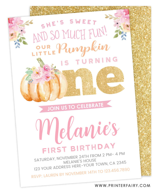 Little Pumpkin First Birthday Invitation