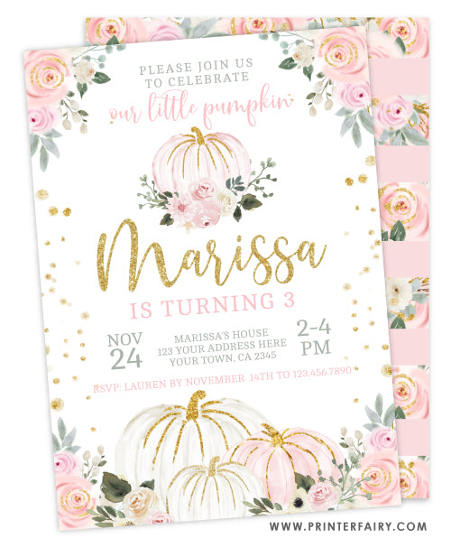 Little Pumpkin Floral Birthday Invitation