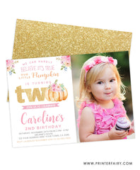 Little Pumpkin Second Birthday Invitation with Photo