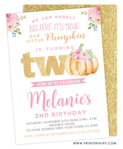 Little Pumpkin Second Birthday Invitation