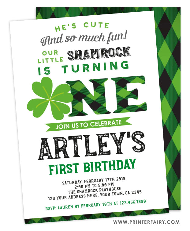 Little Shamrock First Birthday Invitation