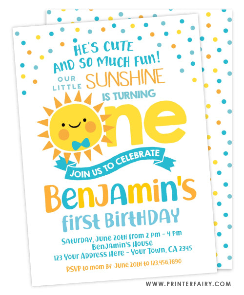Little Sunshine First Birthday Invitation