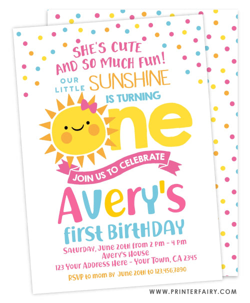 Little Sunshine First Birthday Invitation