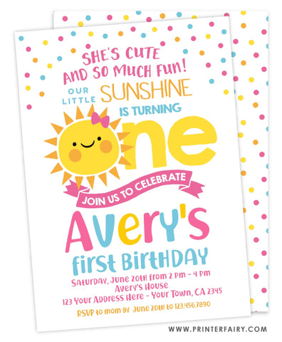 Little Sunshine First Birthday Invitation