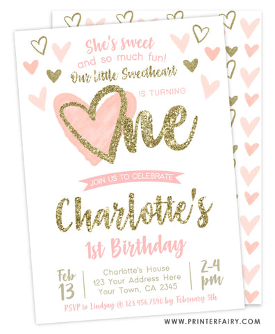 Little Sweetheart First Birthday Invitation