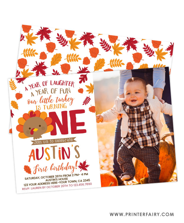 Little Turkey First Birthday Invitation with Photo