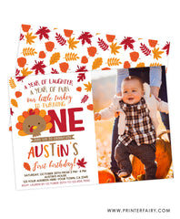 Little Turkey First Birthday Invitation with Photo