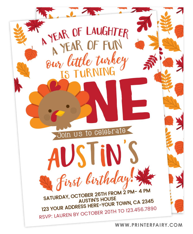 Little Turkey First Birthday Invitation