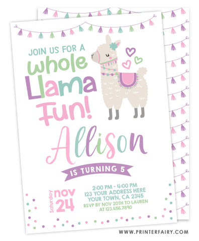 Llama Birthday Invitation