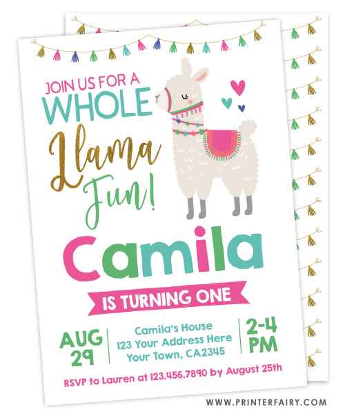 Llama Birthday Invitation | PrinterFairy