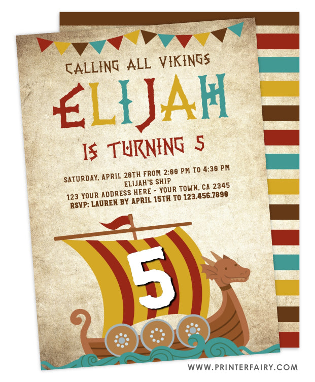 Longship Viking Birthday Invitation