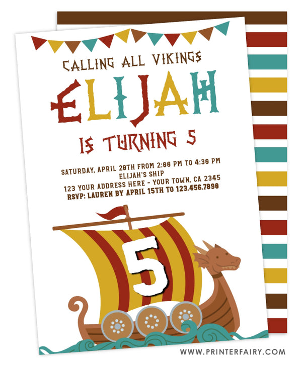 Longship Viking Birthday Invitation