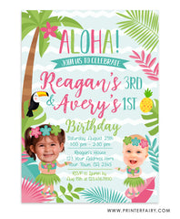 Luau Invitation for Siblings with Photo