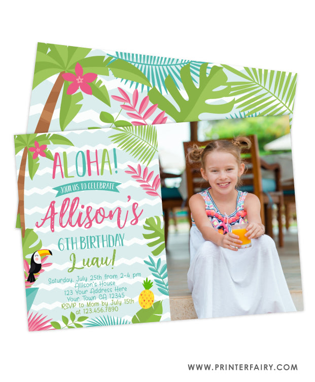 Luau Birthday Party Invitation with Photo