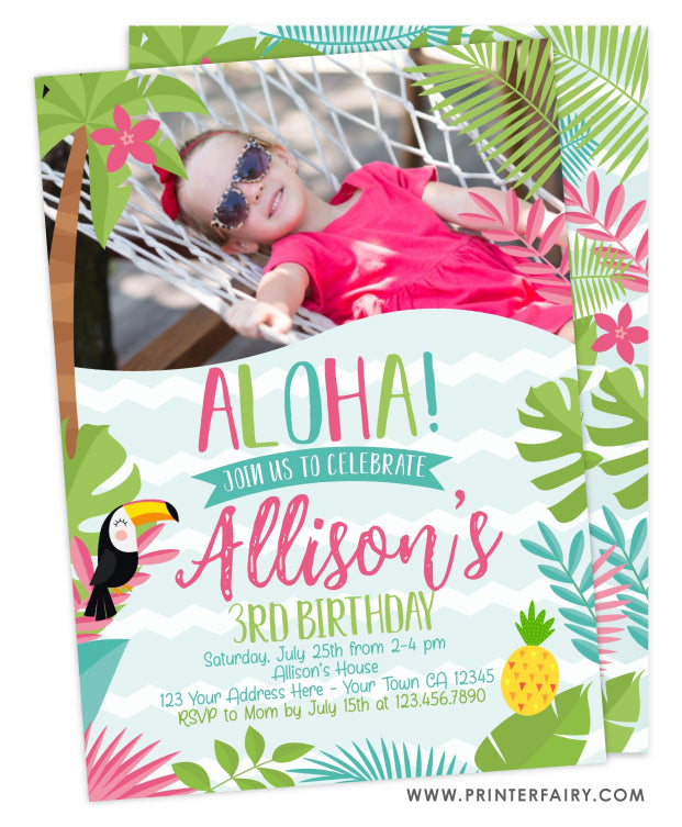 Luau Birthday Party Invitation with Photo