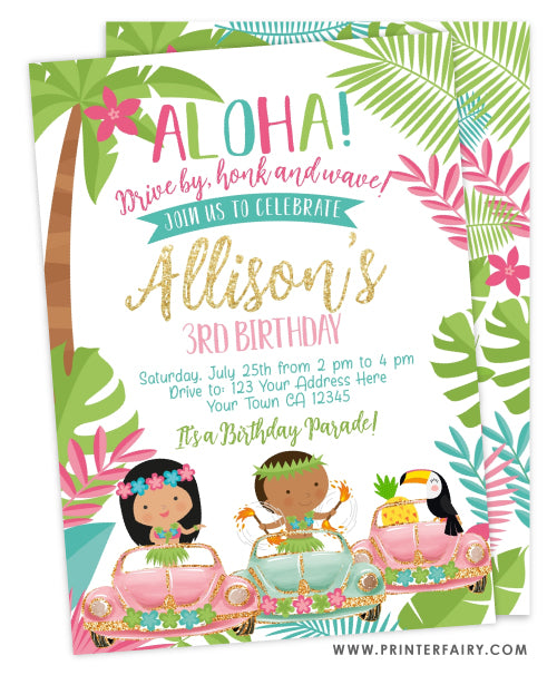 Luau Drive By Birthday Party Invitation