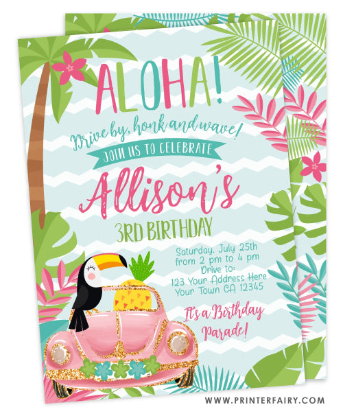 Luau Drive By Birthday Party Invitation