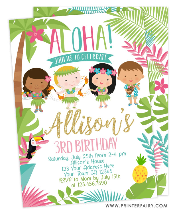 Luau Birthday Party Invitation | PrinterFairy