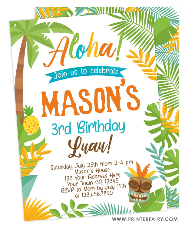 Luau Birthday Party Invitation | PrinterFairy