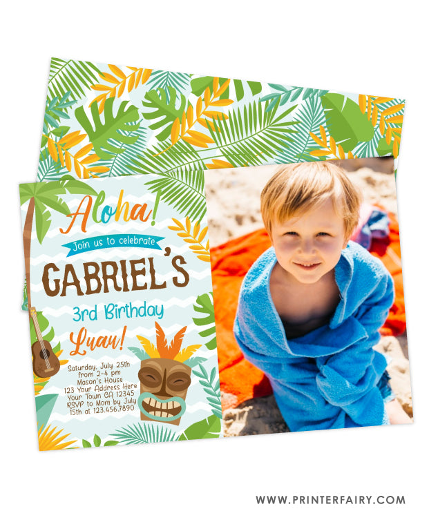 Luau Birthday Party Invitation with Photo